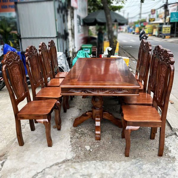 Bộ Bàn Ăn Gỗ Tự Nhiên Mặt Vuông 1m93 8 Ghế Mới 99%