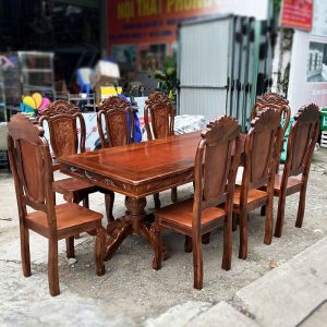 Bộ Bàn Ăn Gỗ Tự Nhiên Mặt Vuông 1m93 8 Ghế Mới 99%