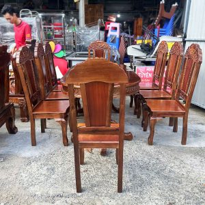 Bộ Bàn Ăn Oval Kèm 8 Ghế Gỗ Tự Nhiên Mới 99%