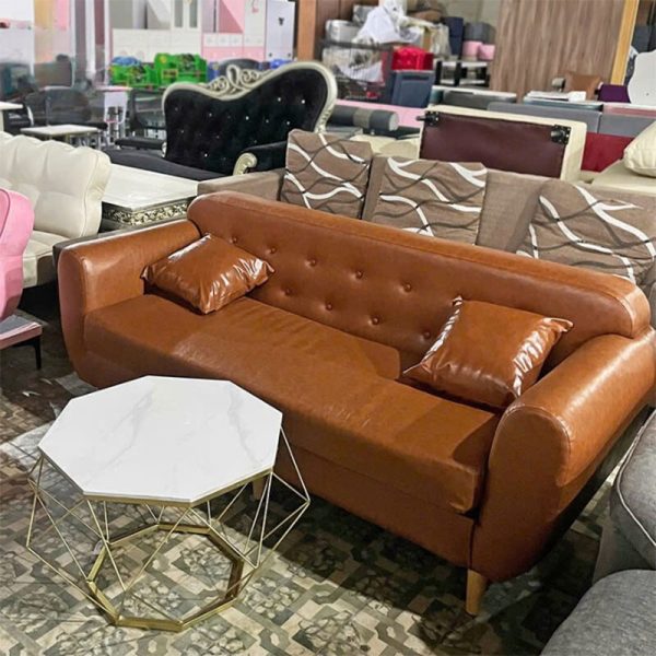 Bộ Sofa Da Màu Da Bò Kèm Bàn Trà Kim Cương Mới 99%