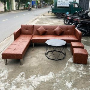 Sofa Bed Góc L Màu Nâu Bọc Da Simili Mới 99% 2 Sofa Bed Góc L Màu Nâu Bọc Da Simili Mới 99%