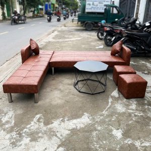 Sofa Bed Góc L Màu Nâu Bọc Da Simili Mới 99% 1 Sofa Bed Góc L Màu Nâu Bọc Da Simili Mới 99%