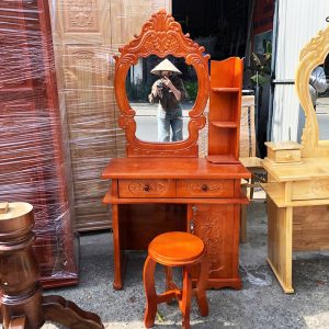 Bàn Trang Điểm 80cm Gỗ Thông Màu Nâu Đỏ Mới 99%