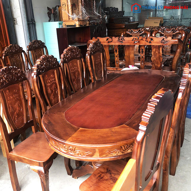 Bộ Bàn Ăn Gỗ Tràm 1m95 Kèm 8 Ghế Mã Đáo Thành Công Mới 99% bo-ban-an-go-tram-1m95-kem-8-ghe-1 Bộ Bàn Ăn Gỗ Tràm 1m95 Kèm 8 Ghế Mã Đáo Thành Công Mới 99%