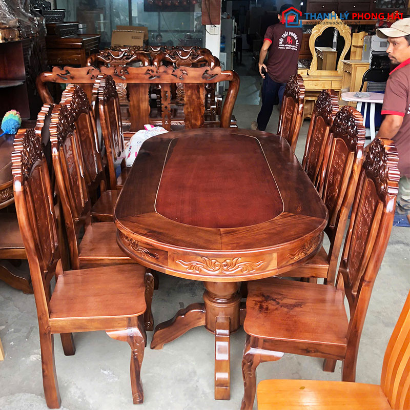 Bộ Bàn Ăn Gỗ Tràm 1m95 Kèm 8 Ghế Mã Đáo Thành Công Mới 99% bo-ban-an-go-tram-1m95-kem-8-ghe-2 Bộ Bàn Ăn Gỗ Tràm 1m95 Kèm 8 Ghế Mã Đáo Thành Công Mới 99%