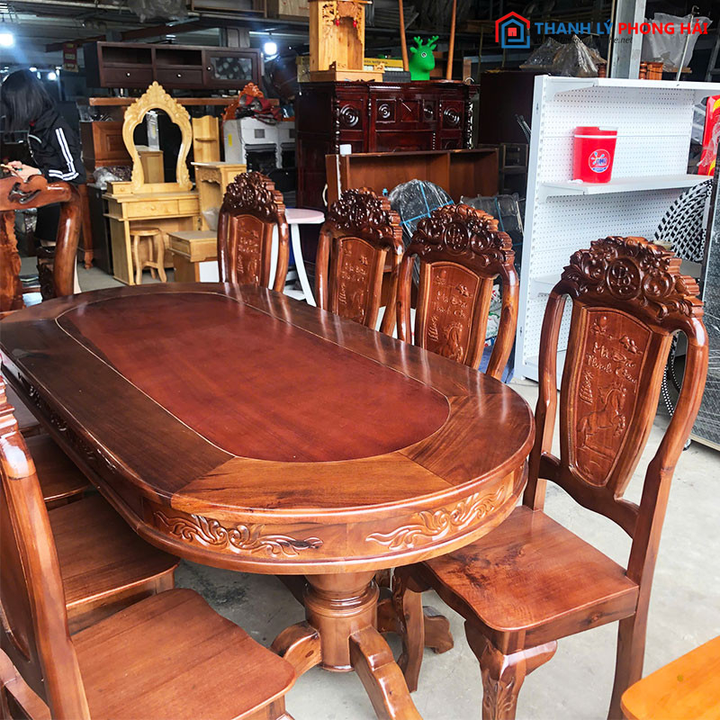 Bộ Bàn Ăn Gỗ Tràm 1m95 Kèm 8 Ghế Mã Đáo Thành Công Mới 99% bo-ban-an-go-tram-1m95-kem-8-ghe-3 Bộ Bàn Ăn Gỗ Tràm 1m95 Kèm 8 Ghế Mã Đáo Thành Công Mới 99%