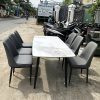 Bộ Bàn Ăn Kèm 6 Ghế Da Mặt Vân Mây Mới 99%
