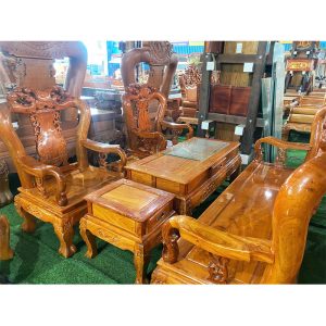 Bộ Salon Gỗ Hương Đá Tay 10 Đỉnh Đào Mới 99%