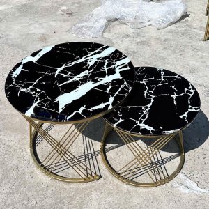 Bộ Bàn Sofa Đôi Mặt Vân Đá Chân Mạ Vàng 60cm Mới 99% (Nhiều Màu)