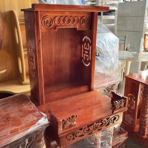 Bàn Thờ Ông Địa 42cm Gỗ Xoan Chạm Kim Tiền Mới 99%