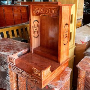 Bàn Thờ Ông Địa 42cm Gỗ Xoan Chạm Kim Tiền Mới 99%