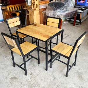 Bộ Bàn Ghế Quán Ăn Chân Sắt 80cm Mặt Gỗ Mới 99%