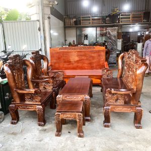 Salon Gỗ Chạm Đỉnh Rồng Tay 12 Lưng Tấm Mới 99%