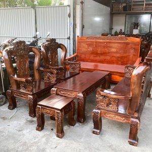 Salon Gỗ Chạm Đỉnh Rồng Tay 12 Lưng Tấm Mới 99%