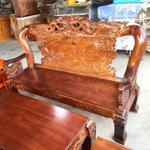 Salon Gỗ Chạm Đỉnh Rồng Tay 12 Lưng Tấm Mới 99%