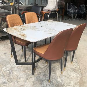Bộ Bàn Ăn 1m4 Mặt Vân Đá Kèm 4 Ghế Monet Mới 99% (Nhiều Màu)