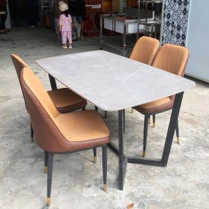 Bộ Bàn Ăn 1m4 Mặt Vân Đá Kèm 4 Ghế Monet Mới 99% (Nhiều Màu)