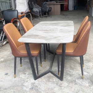 Bộ Bàn Ăn 1m4 Mặt Vân Đá Kèm 4 Ghế Monet Mới 99% (Nhiều Màu)
