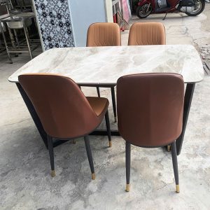 Bộ Bàn Ăn 1m4 Mặt Vân Đá Kèm 4 Ghế Monet Mới 99% (Nhiều Màu)