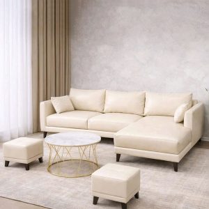 Bộ Sofa Da Góc L Kèm Bàn Trà Và Hai Đôn Mới 99% (Nhiều Màu)