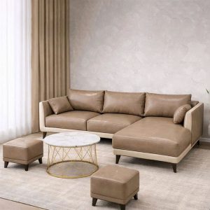 Bộ Sofa Da Góc L Kèm Bàn Trà Và Hai Đôn Mới 99% (Nhiều Màu)