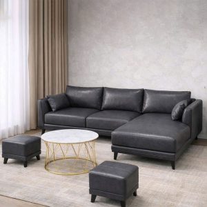Bộ Sofa Da Góc L Kèm Bàn Trà Và Hai Đôn Mới 99% (Nhiều Màu)