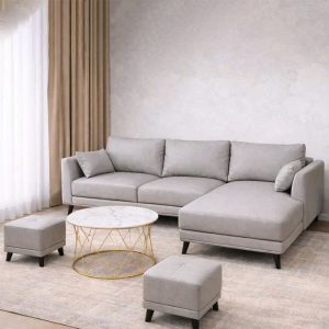 Bộ Sofa Da Góc L Kèm Bàn Trà Và Hai Đôn Mới 99% (Nhiều Màu)