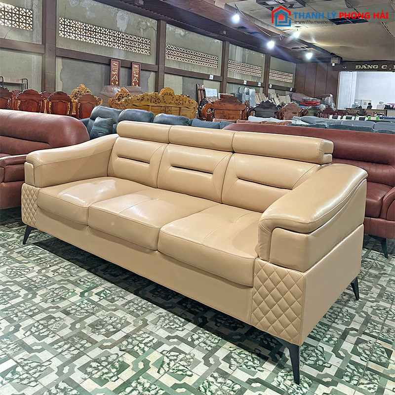 Thanh Lý Sofa Băng 2m Bọc Da Màu Kem Mới 99% sofa-da-1 Thanh Lý Sofa Băng 2m Bọc Da Màu Kem Mới 99%