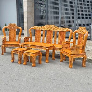 salon gỗ 6 món chạm hoa văn