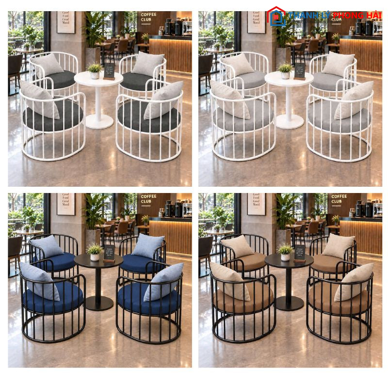 ban ghe cafe khung sat bộ bàn ghế cafe tròn 4 ghế