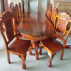Bộ bàn ăn oval 8 ghế gỗ