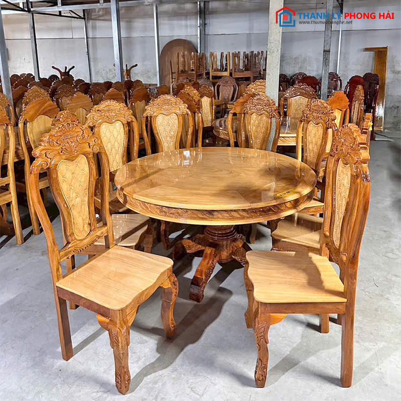 Thanh Lý Bộ Bàn Ăn Tròn 8 Ghế Gỗ Căm Xe Mới 99% bo-ban-an-8-ghe-tron Thanh Lý Bộ Bàn Ăn Tròn 8 Ghế Gỗ Căm Xe Mới 99%