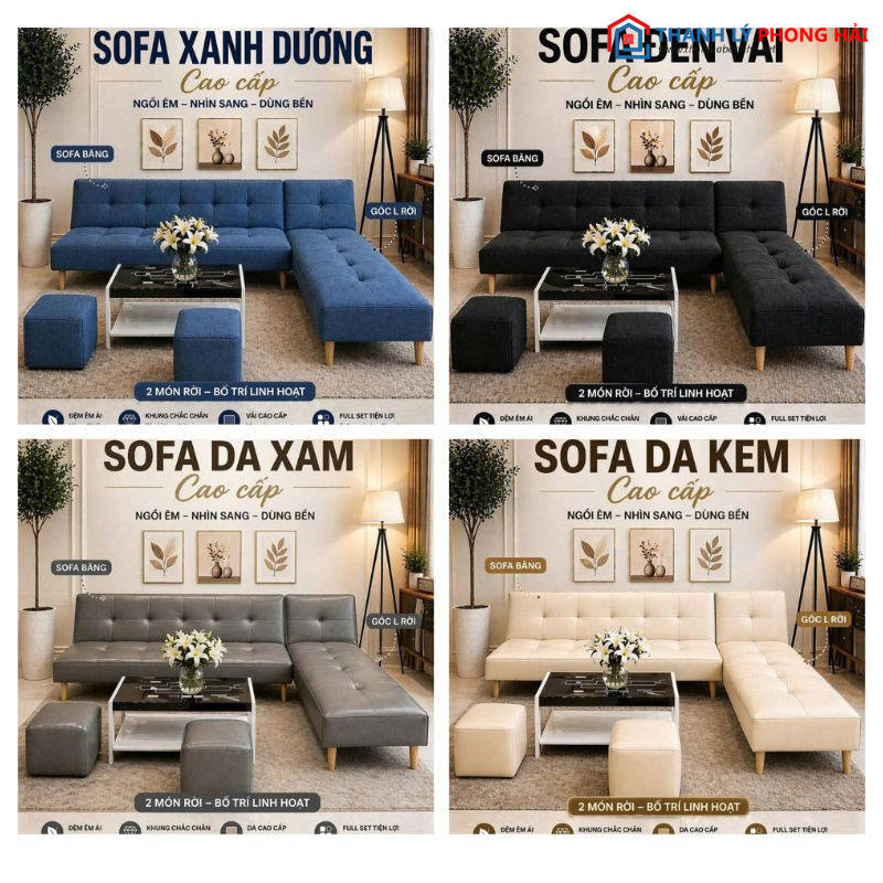 bo sofa goc L kem 2 don Bộ Sofa Góc L Kèm Đôn