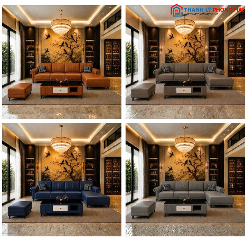 bo sofa lung mui soc Sofa góc L bọc da lưng múi sọc