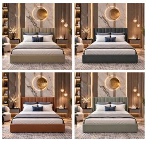 Giường ngủ bọc nệm sọc múi