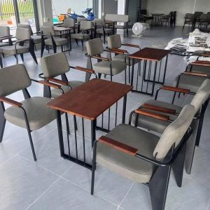 bàn ghế cafe Nappa xám