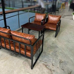 Bàn ghế sofa cafe bọc da nâu