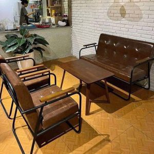 Bàn ghế sofa cafe da nâu