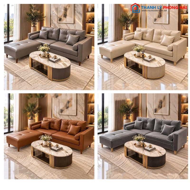 sofa goc L boc da Thanh Lý Sofa Góc L Lưng Tựa Rút Nút