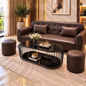 thanh lý sofa thuyền bọc da nâu